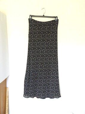 Lapis Los Angeles black and gray mini floral leaf branch bias cut maxi skirt L